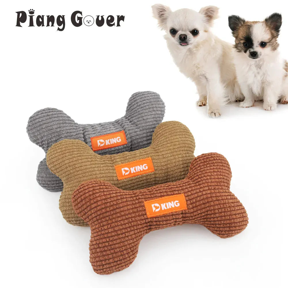 Plush Bone Dog Toy - Small Puppy Squeaky Chew Toy with Multiple Squeakers