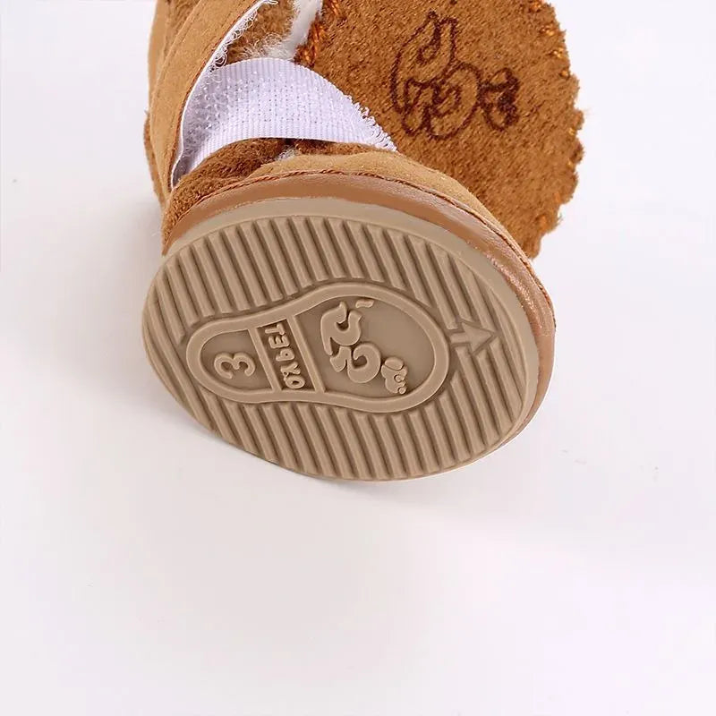 Plush Dog Snow Boots - 100% Cotton Warm Winter Shoes for Small Dogs