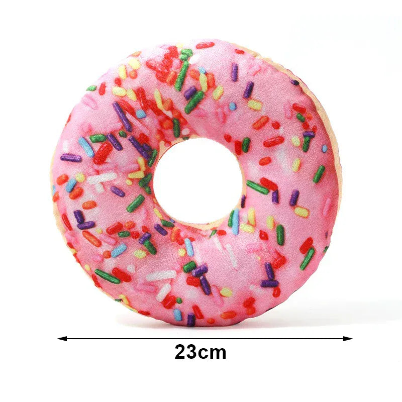 Plush Dog Toy Doughnut & Pizza Shape | Squeaky Chew Toy for Puppies & Dogs | Teeth Cleaning Soft Bite-Resistant Pet Toy