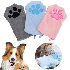 Quick-Dry Pet Bath Gloves – Absorbent Dog & Cat Drying Gloves with Paw Print Design