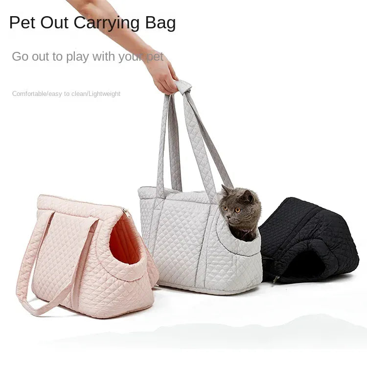 Quilted Pet Handbag - Ultra-Light Single Shoulder Cat Carrier Bag, Winter Cotton Pet Carrying Sling for Small Dogs & Cats