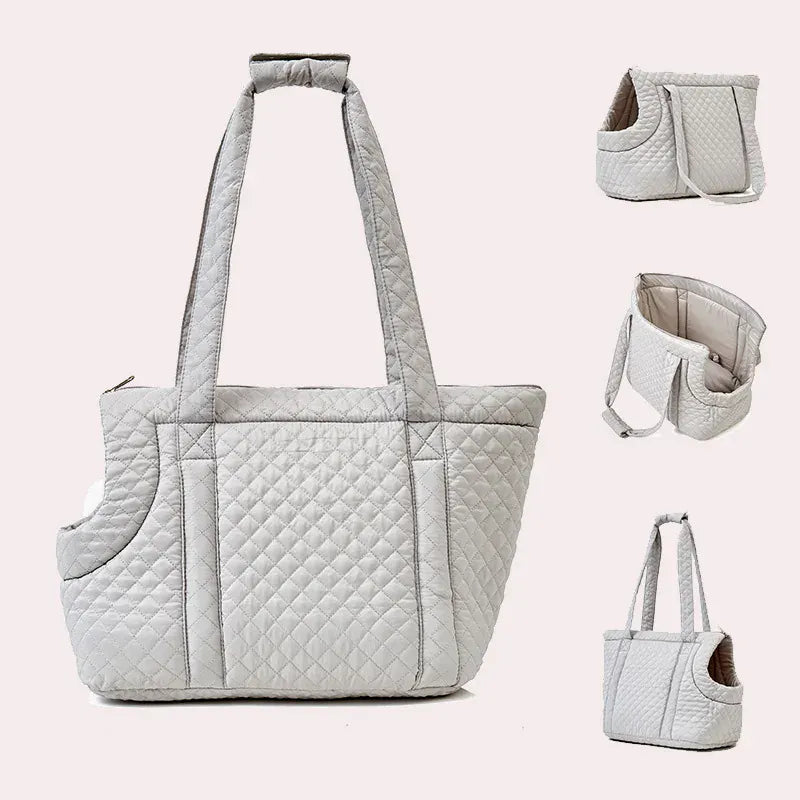 Quilted Pet Handbag - Ultra-Light Single Shoulder Cat Carrier Bag, Winter Cotton Pet Carrying Sling for Small Dogs & Cats