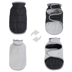 Reversible Fleece Pet Jacket - Waterproof Coat with Leash Hole & Reflective Strips