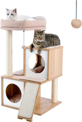 Road Large Cat Tree with Food Station - 74.8" Multi-Level Cat Tower with Condos & Hammocks