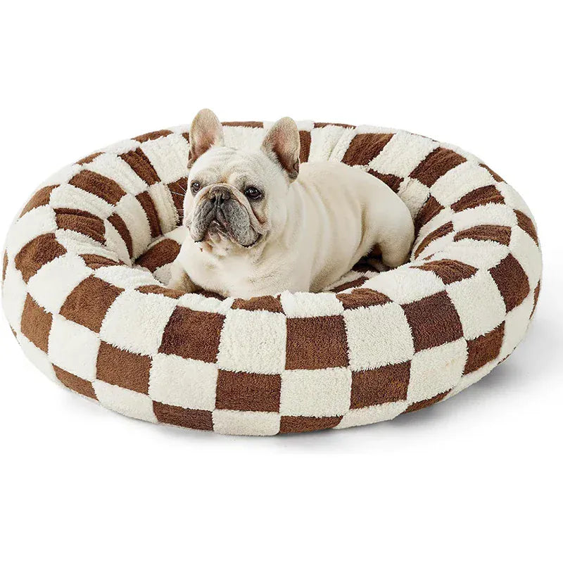 Round Plush Dog Bed - Winter Warm Cat Sleeping Nest with Raised Rim
