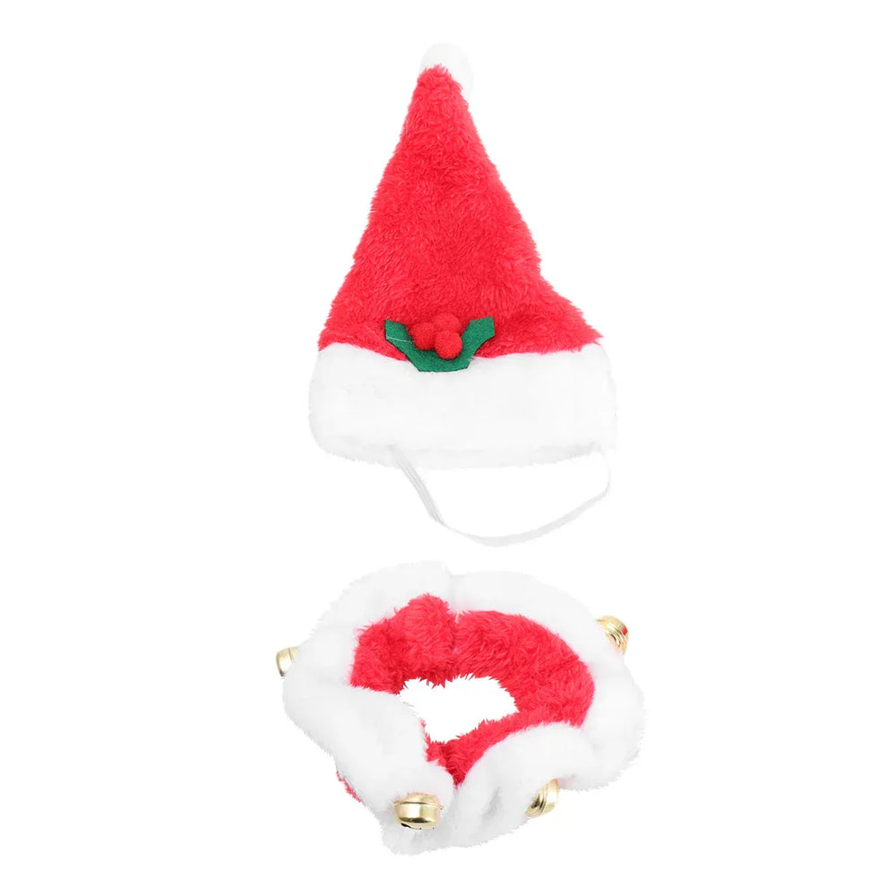 Santa Hat & Collar Set for Pets – Christmas Holiday Outfit for Dogs & Cats