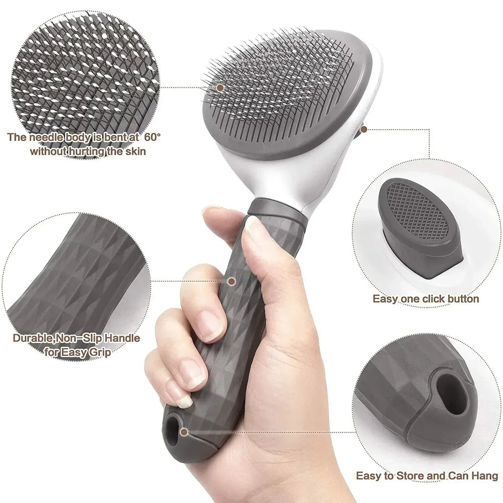 Self-Cleaning Dog Grooming Brush – Pet Massage Slicker Brush with Easy Hair Release Button