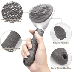 Self-Cleaning Dog Grooming Brush – Pet Massage Slicker Brush with Easy Hair Release Button