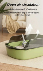 Semi-Enclosed Cat Litter Box - High Fence Design with Privacy Hood