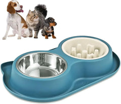 Stainless Steel Slow Feeder Bowl - Anti-Choke Pet Food Dish with Non-Slip Base
