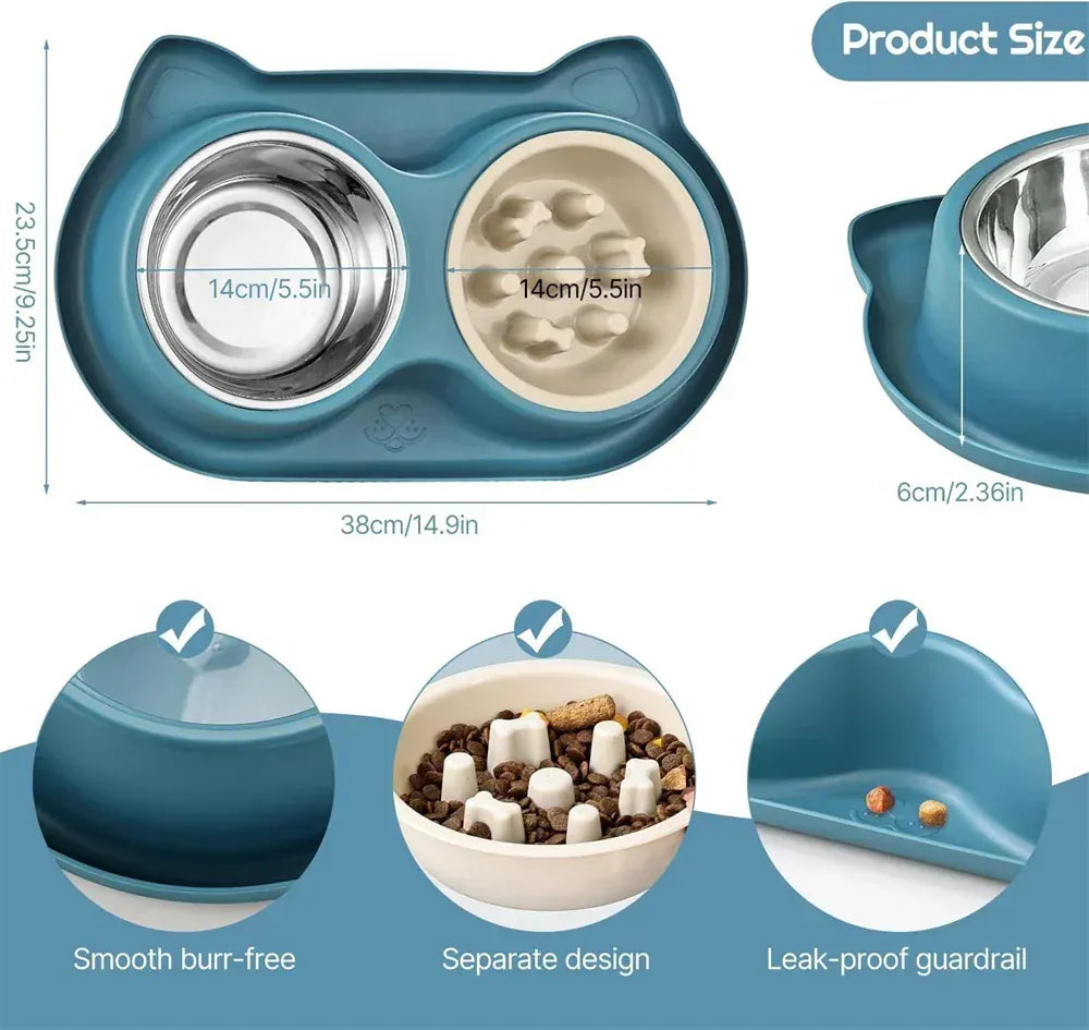 Stainless Steel Slow Feeder Bowl - Anti-Choke Pet Food Dish with Non-Slip Base