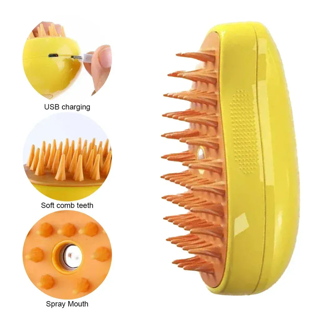 Steam Pet Brush 3-in-1 - Electric USB Rechargeable Grooming Comb with Spray Function for Dogs & Cats, Massage & Hair Removal