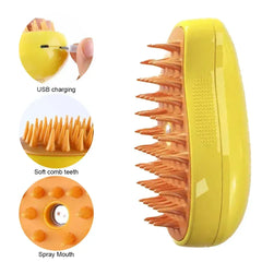 Steam Pet Brush 3-in-1 - Electric USB Rechargeable Grooming Comb with Spray Function for Dogs & Cats, Massage & Hair Removal