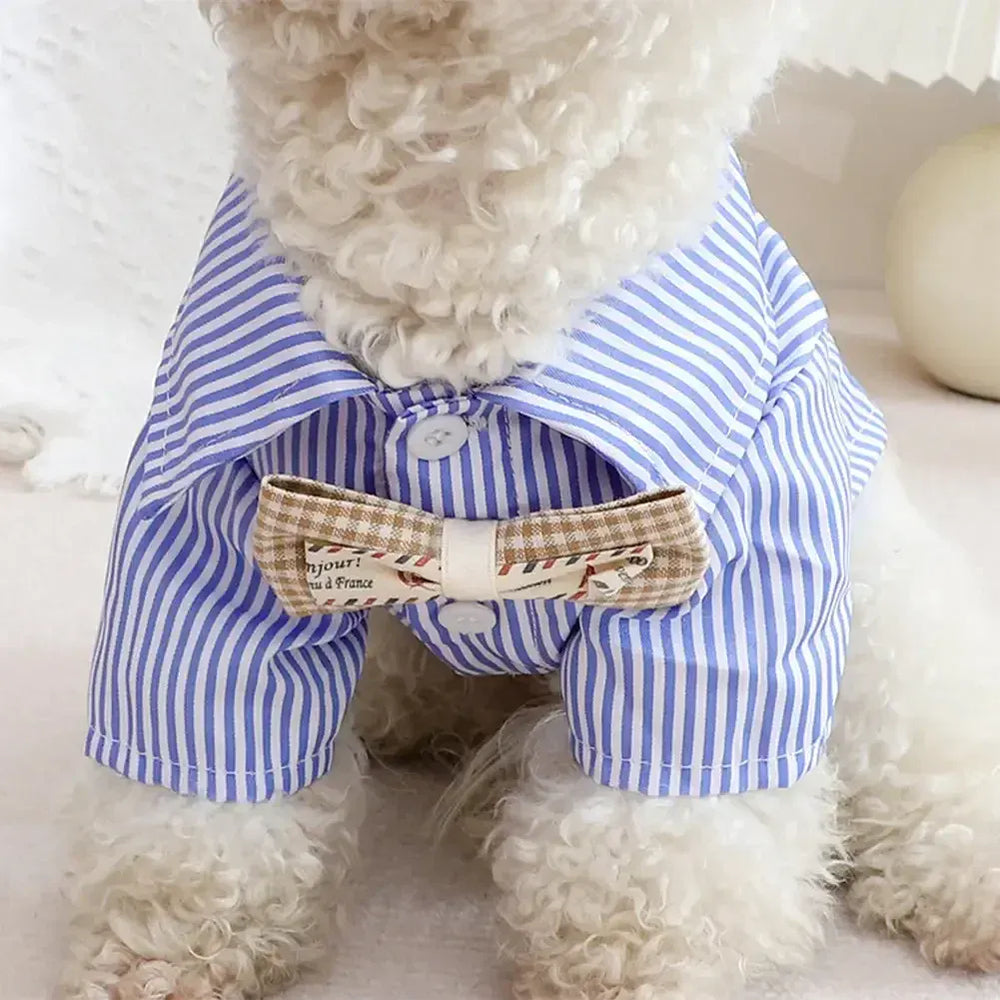 Striped Bow Tie Pet Shirt – Lightweight Summer Dog & Cat Clothing for Chihuahuas & Small Breeds