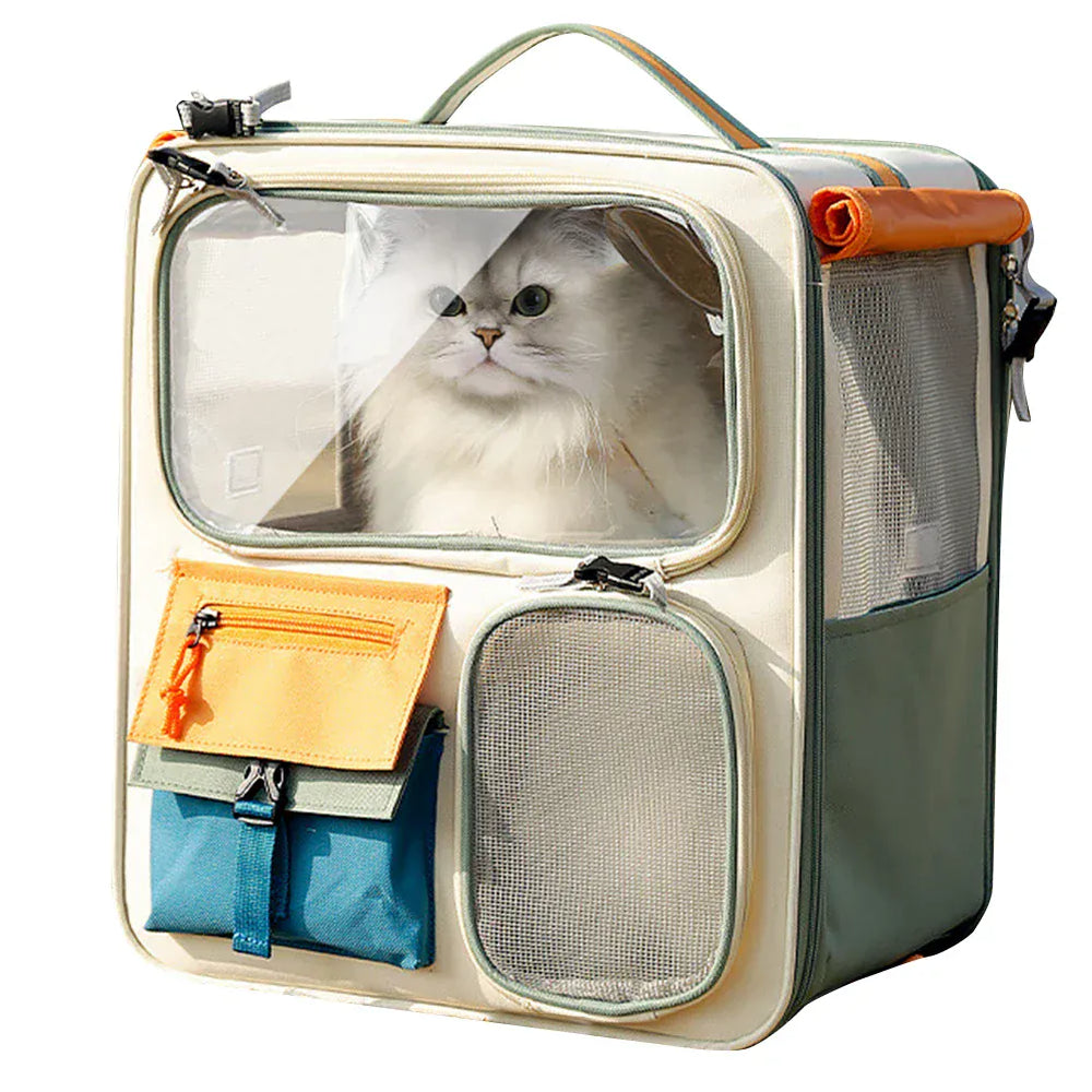 Transparent Window Pet Backpack - Large Capacity Dog & Cat Travel Carrier with Ventilated Mesh, Foldable Design for Car Camping & Hiking