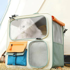 Transparent Window Pet Backpack - Large Capacity Dog & Cat Travel Carrier with Ventilated Mesh, Foldable Design for Car Camping & Hiking