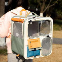Transparent Window Pet Backpack - Large Capacity Dog & Cat Travel Carrier with Ventilated Mesh, Foldable Design for Car Camping & Hiking