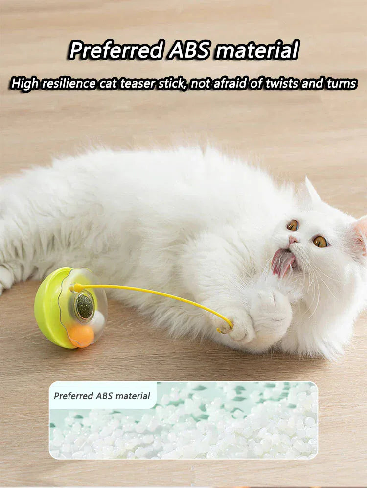 Tumbler Cat Toy - 360° Non-Tip Interactive Feather Teaser with Catnip