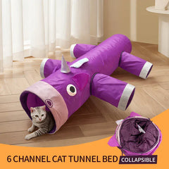 Unicorn Christmas Cat Tunnel Toy | Large Collapsible Pet Tunnel with 6 Entrances | Fun Holiday Play Tunnel for Cats & Small Dogs