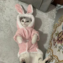 Warm Winter Bunny Cat Clothes | Cute Kitten Coat for Cats & Puppies | Soft Fleece Pet Outfit for Small Pets