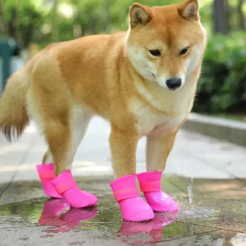 Waterproof Dog Boots 4-Pack - Anti-Slip Rubber Rain Shoes for All Sizes