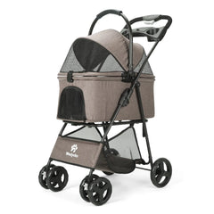 Wedyvko Luxury Pet Stroller - Detachable 4-Wheel Dog Stroller with Cup Holder, One-Click Folding Design & Travel Carrying Bag