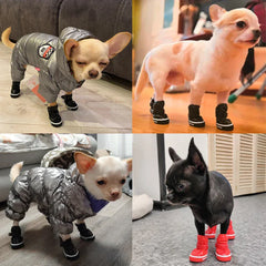 Winter Dog Boots 4-Pack - Waterproof Snow Shoes for Small Dogs & Cats