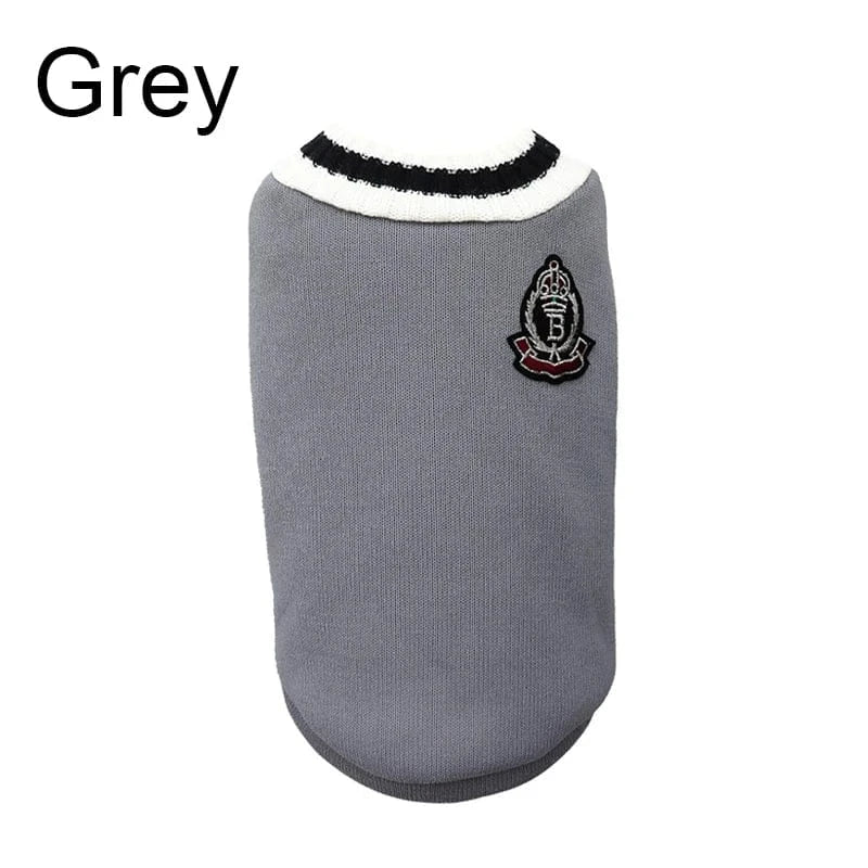 Winter Dog Sweater | College Style V-neck Knitwear for Small Dogs & Puppies – Cozy Puppy Vest & Kitty Jacket