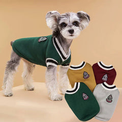 Winter Dog Sweater | College Style V-neck Knitwear for Small Dogs & Puppies – Cozy Puppy Vest & Kitty Jacket