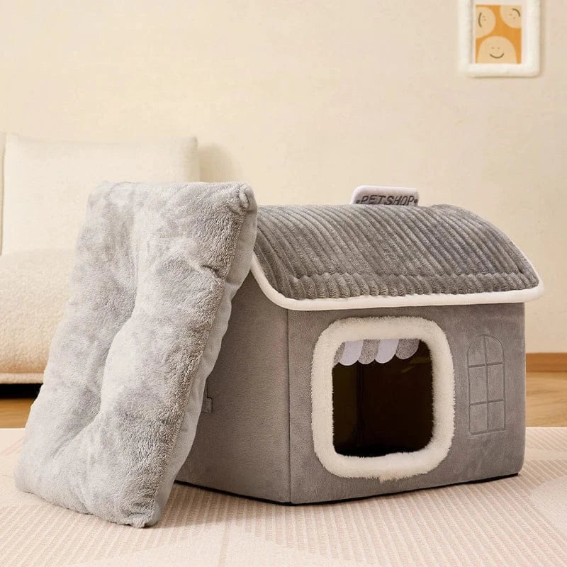 Hooded dog bed keeping pet warm and comfortable during rest