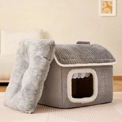 Hooded dog bed keeping pet warm and comfortable during rest