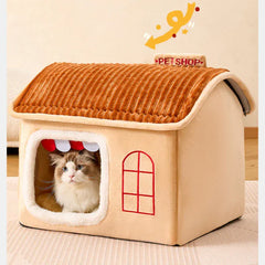 Anti anxiety dog cave bed providing secure enclosed sleeping space