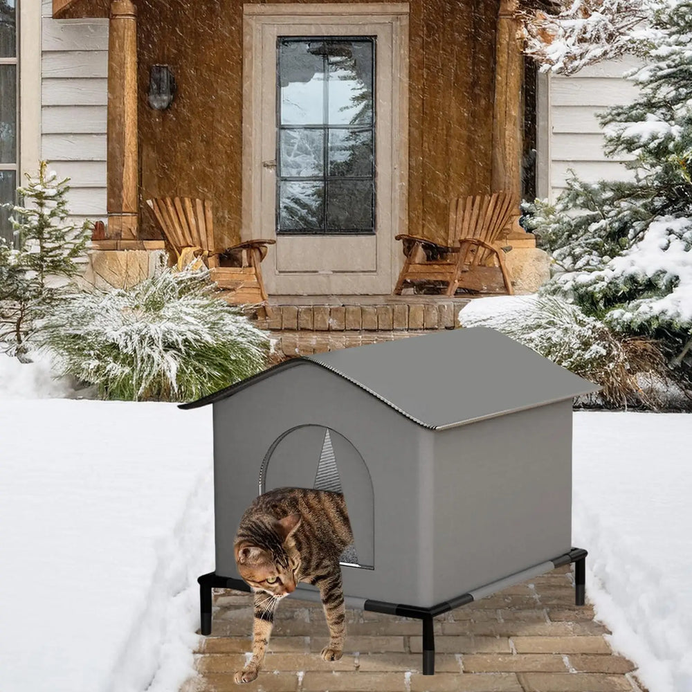Winter Waterproof Outdoor Cat & Dog House – Insulated Foldable Pet Cave with Warming Mat