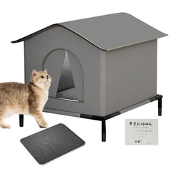 Outdoor insulated cat house providing warmth during winter storm