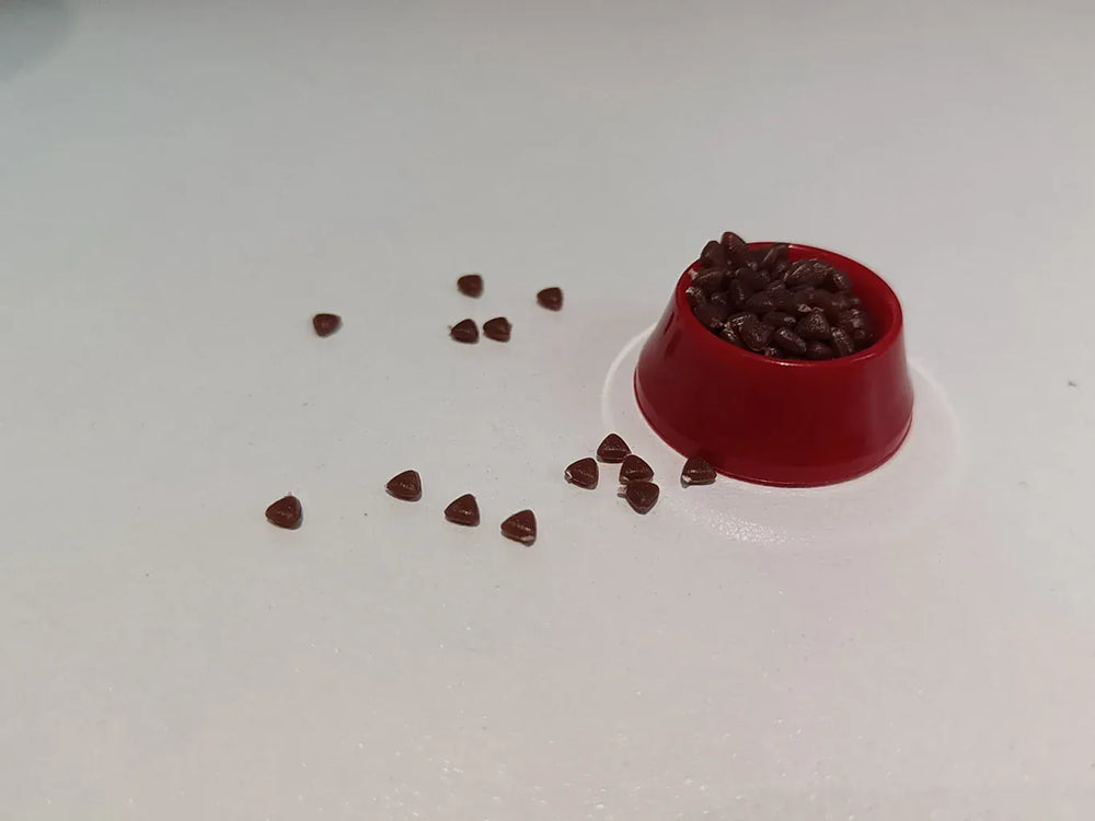 1/12 Scale Dollhouse Miniature Pet Food Set | Dog & Cat Bowls with Dry Food | Tiny Doll Accessories for Play Scenes & Photography