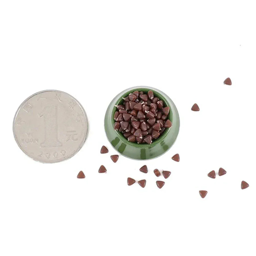 1/12 Scale Dollhouse Miniature Pet Food Set | Dog & Cat Bowls with Dry Food | Tiny Doll Accessories for Play Scenes & Photography