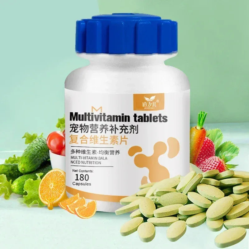 180 Tablets Pet Multivitamin - Hair Beauty & Immunity Supplement for Dogs & Cats, Balanced Nutrition for All Life Stages