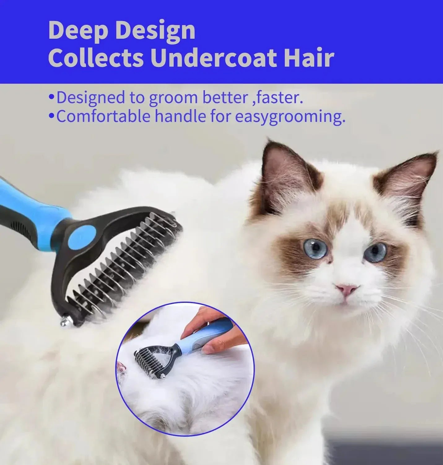 2-in-1 Deshedding Brush for Dogs & Cats – Stainless Steel Dematting Comb & Hair Remover