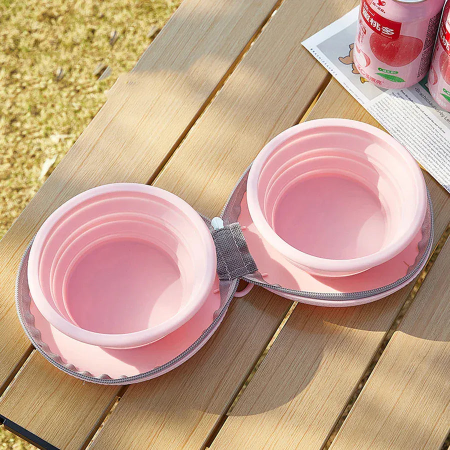 2-in-1 Foldable Pet Food Bowl - Portable Silicone Travel Dog & Cat Bowl