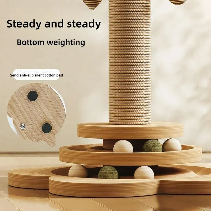 2-in-1 Indoor Cat Scratching Post – Sisal Scratching Pad with Ball Track & Teaser Wand