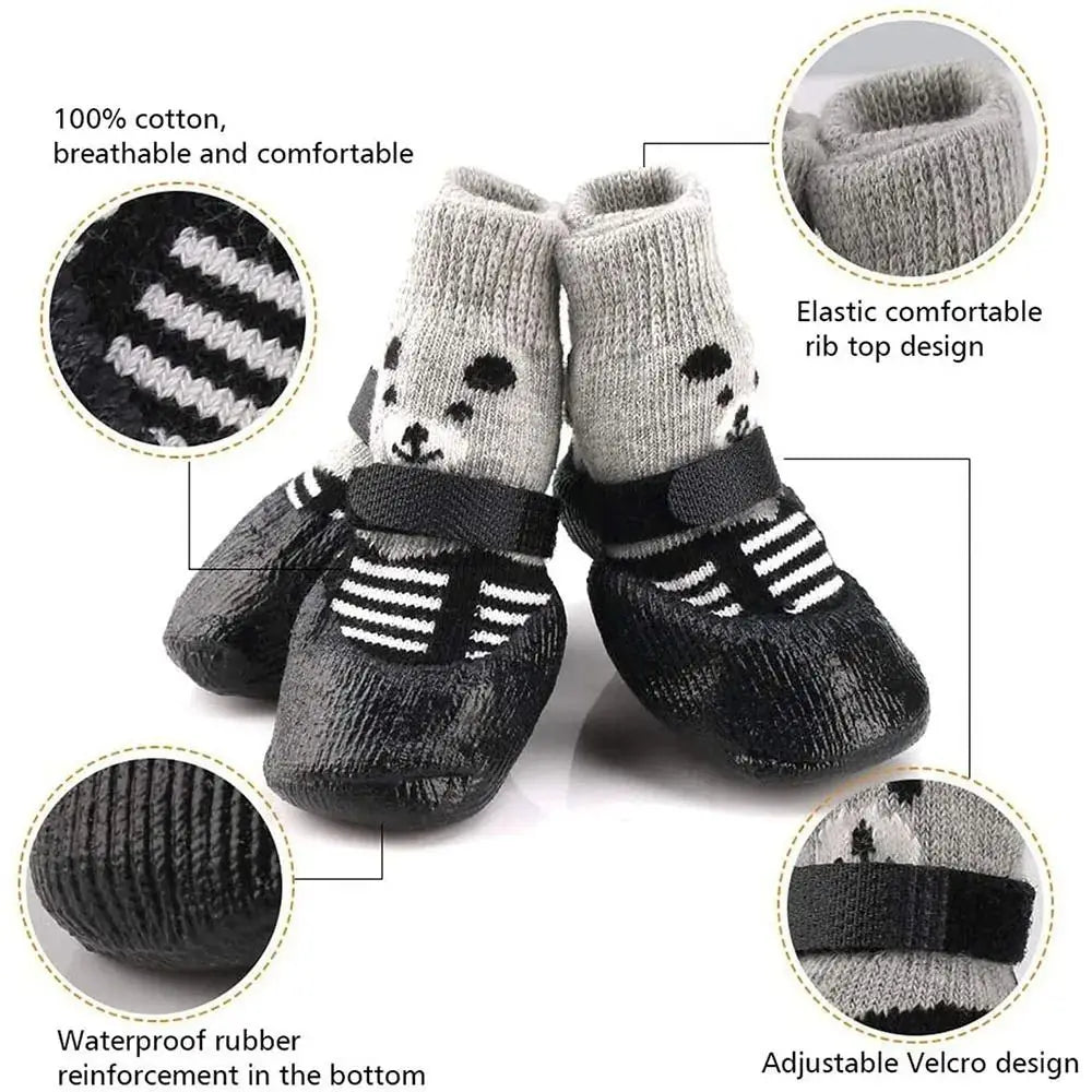 2-Pair Dog Sock Shoes - Waterproof Knit Boots with Anti-Slip Soles