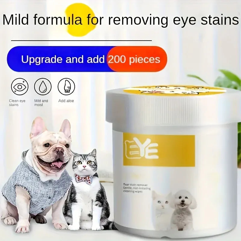 200-Count Pet Eye Wipes for Dogs & Cats - Gentle Tear Stain Remover, Ear Cleaning Wipes, Safe for All Breeds, Portable & Soft