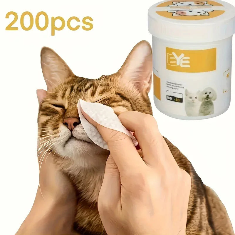 200-Count Pet Eye Wipes for Dogs & Cats - Gentle Tear Stain Remover, Ear Cleaning Wipes, Safe for All Breeds, Portable & Soft
