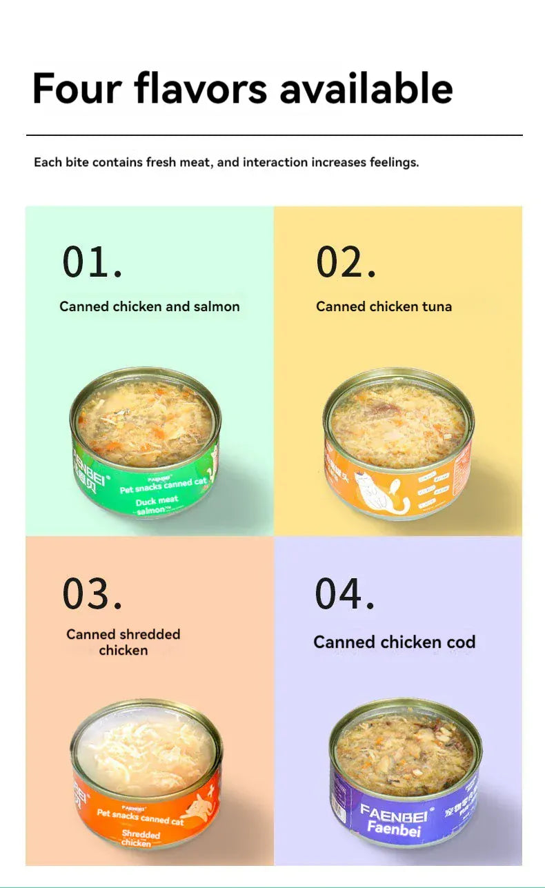 200g Premium Canned Cat Food | White Meat Tuna, Cod, Salmon & Chicken | Nutritious Wet Food for Kittens & Adult Cats | High-Protein Pet Snack & Meal