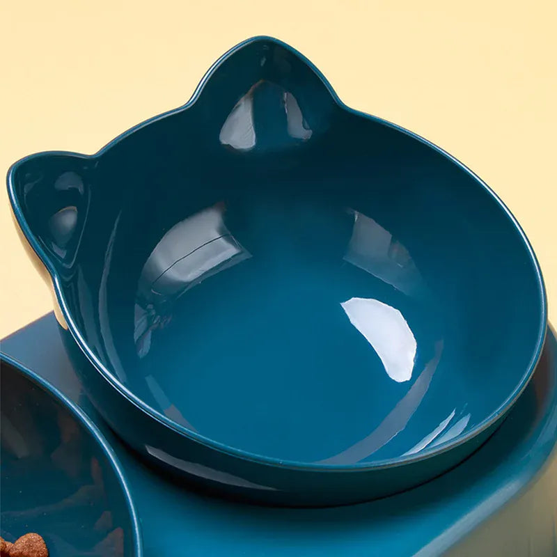 3-in-1 Cat Feeder & Water Dispenser - Ergonomic Double Bowl with Food Storage