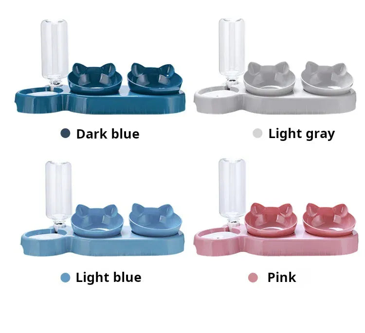 3-in-1 Ergonomic Cat Bowl Set - Tilted Food Dish with Gravity Water Dispenser