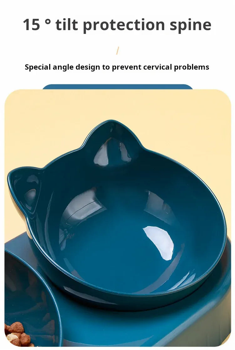 3-in-1 Ergonomic Cat Bowl Set - Tilted Food Dish with Gravity Water Dispenser