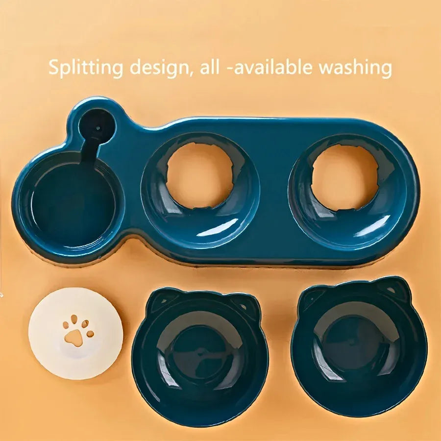 3-in-1 Ergonomic Cat Bowl Set - Tilted Food Dish with Gravity Water Dispenser