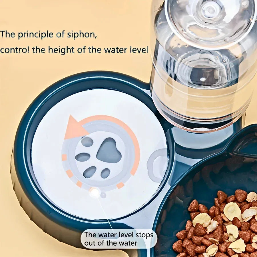 3-in-1 Ergonomic Cat Bowl Set - Tilted Food Dish with Gravity Water Dispenser