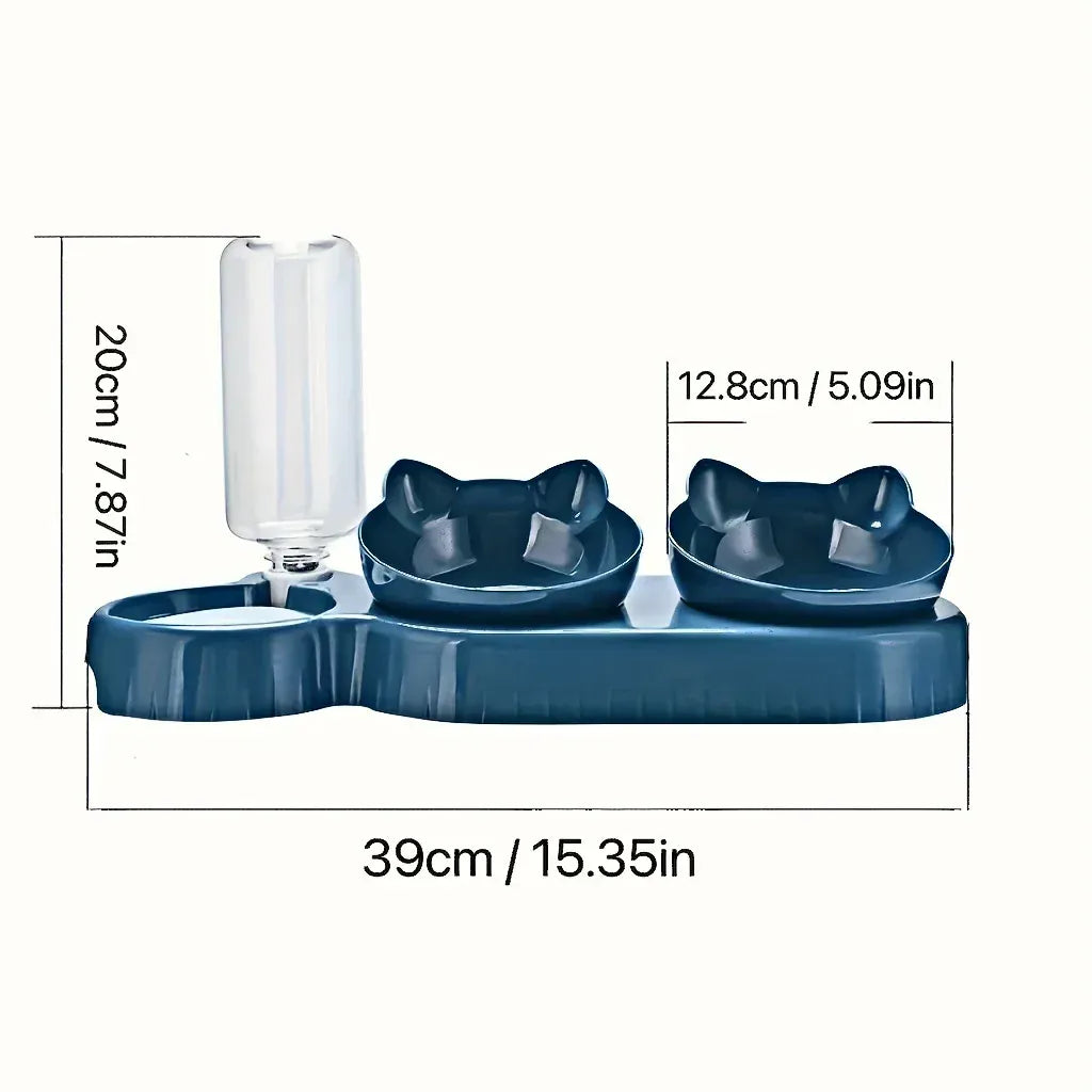 3-in-1 Ergonomic Cat Bowl Set - Tilted Food Dish with Gravity Water Dispenser